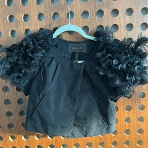 BCBGMaxAzria // SZ XXS. Black Jacket with Feathered Sleeves, Pockets.